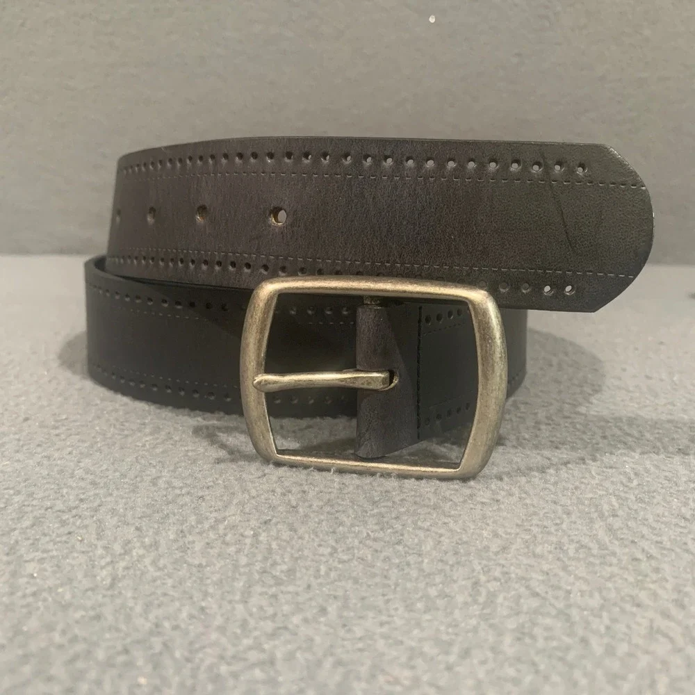 Liz Claiborne Men's Black Genuine Leather Belt‎ Solid Brass Buckle XL BTRU0596